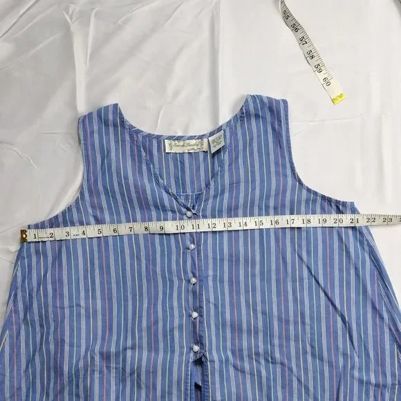 Sarah Bentley Vintage Striped Pearl Button Pleated Back Sleeveless Top - Picture 6 of 15